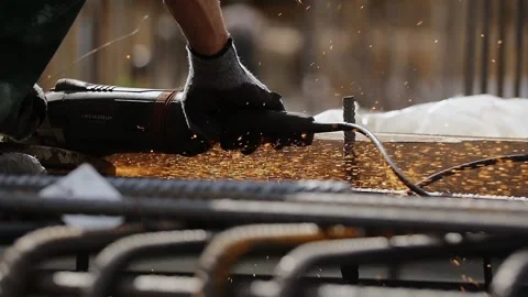 Construction industry worker on a modern construction site -- slow motion Stock-Footage 89917319