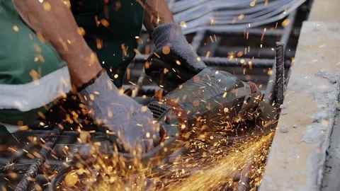 Construction industry worker on a modern construction site -- slow motion Stock Footage 89917844