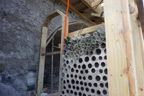 Construction of an interior bottle wall Stock Photos