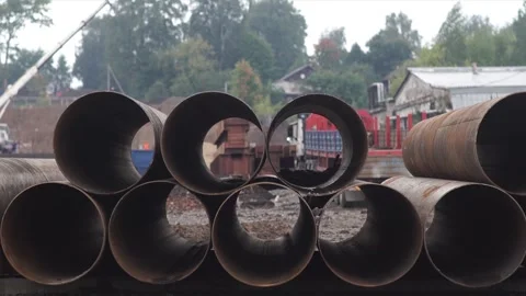 Construction, iron pipes, repair work Stock Footage 285142995