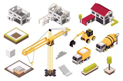 Construction Isometric Elements 스톡 일러스트