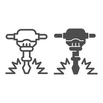 Construction jackhammer line and solid icon, labour day concept, concrete Stock Illustration