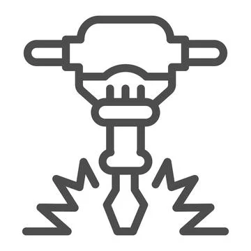 Construction jackhammer line icon, labour day concept, concrete breaker sign on Stock Illustration