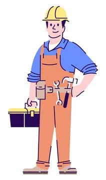 Construction laborer semi flat RGB color vector illustration Stock Illustration