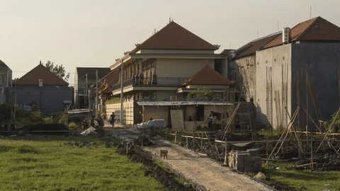 Construction labour workers building new Villa/ House in Bali Stock Footage 102124403