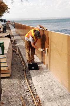 Construction on the lake. Stock Photos