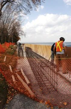 Construction on the lake. Stock Photos