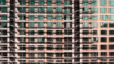 Construction Large Building Rise Teal and Orange Stock Footage 201483519