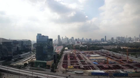Construction of large buildings in the city Stock Footage 146935409
