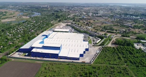 Construction of a large modern factory in its final stages, from above. The Видео 320835339