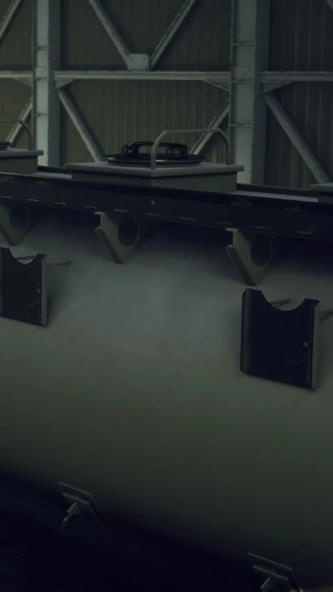 Construction of a large tank inside a facility near the water edge Stock Footage 334200910