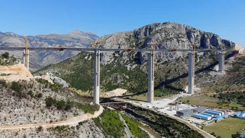 Construction of the largest highway bridge in the Balkans Stock Footage 115326197