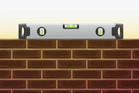 Construction level on dark brown brick wall Ilustración de archivo