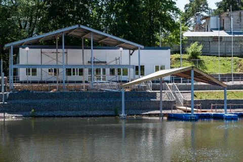 Construction of life-saving station on river bank Stock Photos