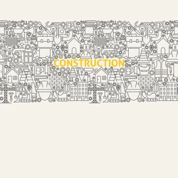 Construction Line Art Seamless Web Banner Stock Illustration