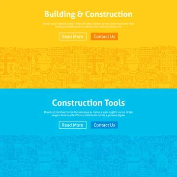 Construction Line Art Web Banners Set Stock Illustration