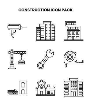 Construction Line Bundle Icons Pack Stock Illustration