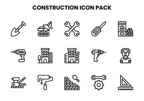 Construction Line Bundle Icons Pack Stock Illustration