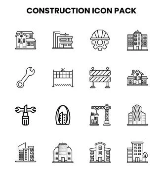 Construction Line Collection Icons Pack Stock Illustration