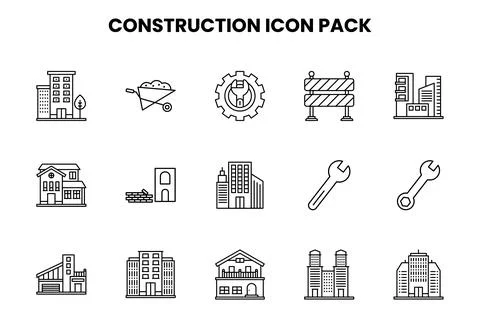 Construction Line Design Icons Pack Ilustración de archivo