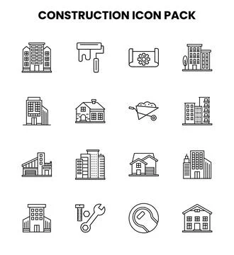 Construction Line Design Icons Pack 스톡 일러스트