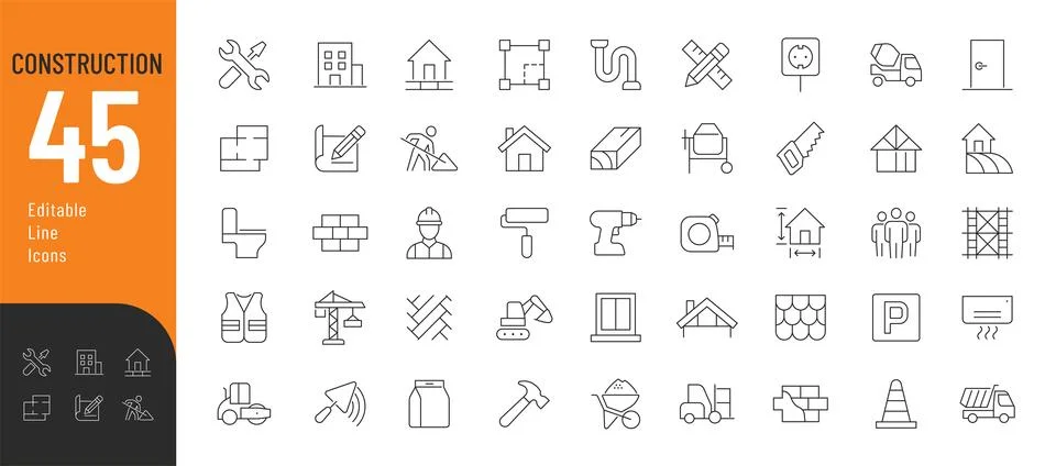 Construction Line Editable Icons set. 스톡 일러스트