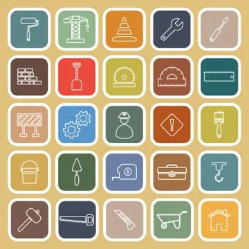 Construction line flat icons on brown background Stock Illustration