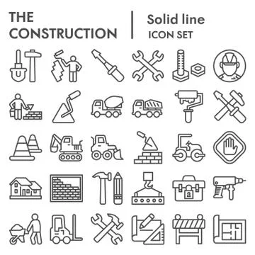 Construction line icon set. Building industry signs collection, sketches, logo Ilustración de archivo