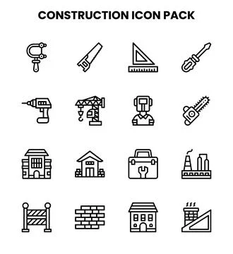 Construction Line Icons Pack 스톡 일러스트
