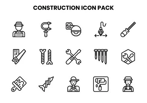 Construction Line Set Icons Pack Ilustración de archivo