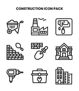 Construction Line Set Icons Pack 库存插图