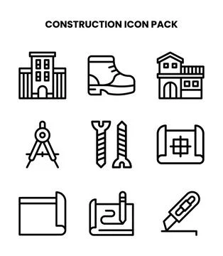 Construction Line SVG Icons Pack Stock Illustration