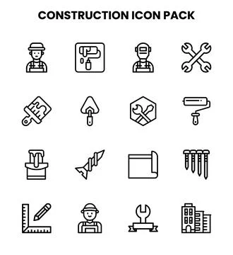 Construction Line SVG Icons Pack Illustration