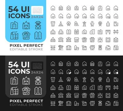 Construction line ui icons set for light and dark mode 스톡 일러스트