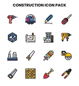 Construction Lineal Color Bundle Icons Pack Ilustración de archivo