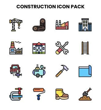 Construction Lineal Color Vector Icons Pack Stock Illustration
