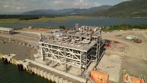 Construction of LNG Canada ship loading structure Stock Footage 250639166