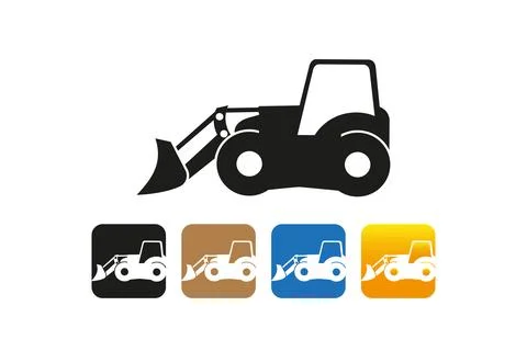 Construction loader tractor icon, heavy machinery silhouette, industrial ve.. Stock Illustration