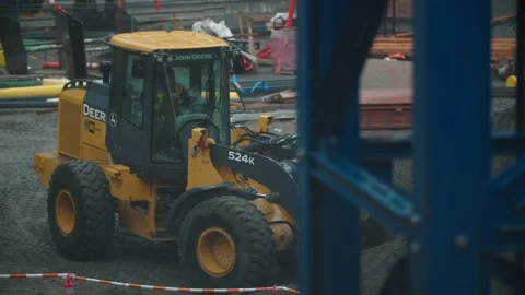 Construction loader truck in building foundation Stock Footage 136807128