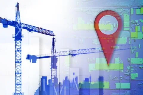 Construction location map on the background of a modern building construction Stock Photos