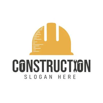 Construction logo in helmet construction symbol shaped word sign style with h Stock Illustration