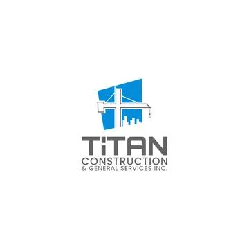 Construction logo, modern building and crane design Illustrazione stock