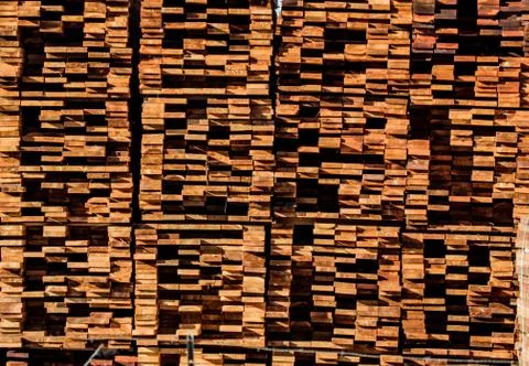 Construction lumber at the mill. Mill products. Stock Photos