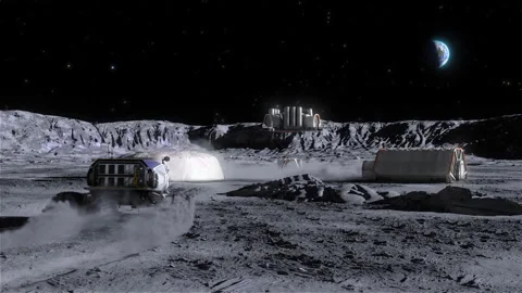 Construction of a lunar colony. Landing of the base module. The movement of the Stock Footage 168432929