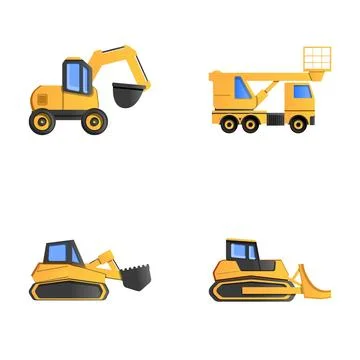 Construction machine icons set cartoon vector. Construction work 스톡 일러스트