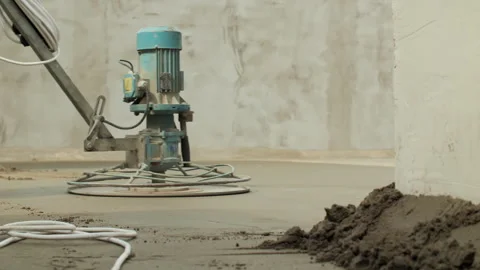 Construction machine making cement floor screed indoors Stock Footage 316697766