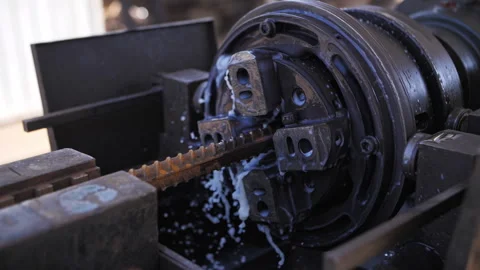 Construction machine for threading fittings on rebar Stock Footage 240955988