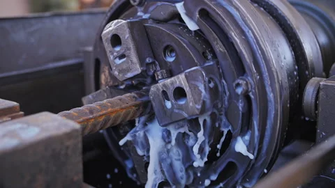 Construction machine for threading fittings on rebar Stock Footage 240956087