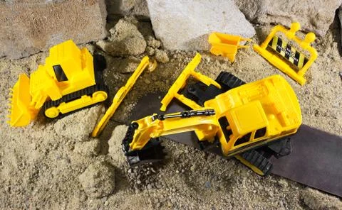 Construction machine toys upper view. Stock Photos