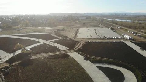 Construction machinery. Aerial view of the construction site. Stock Footage 124591615